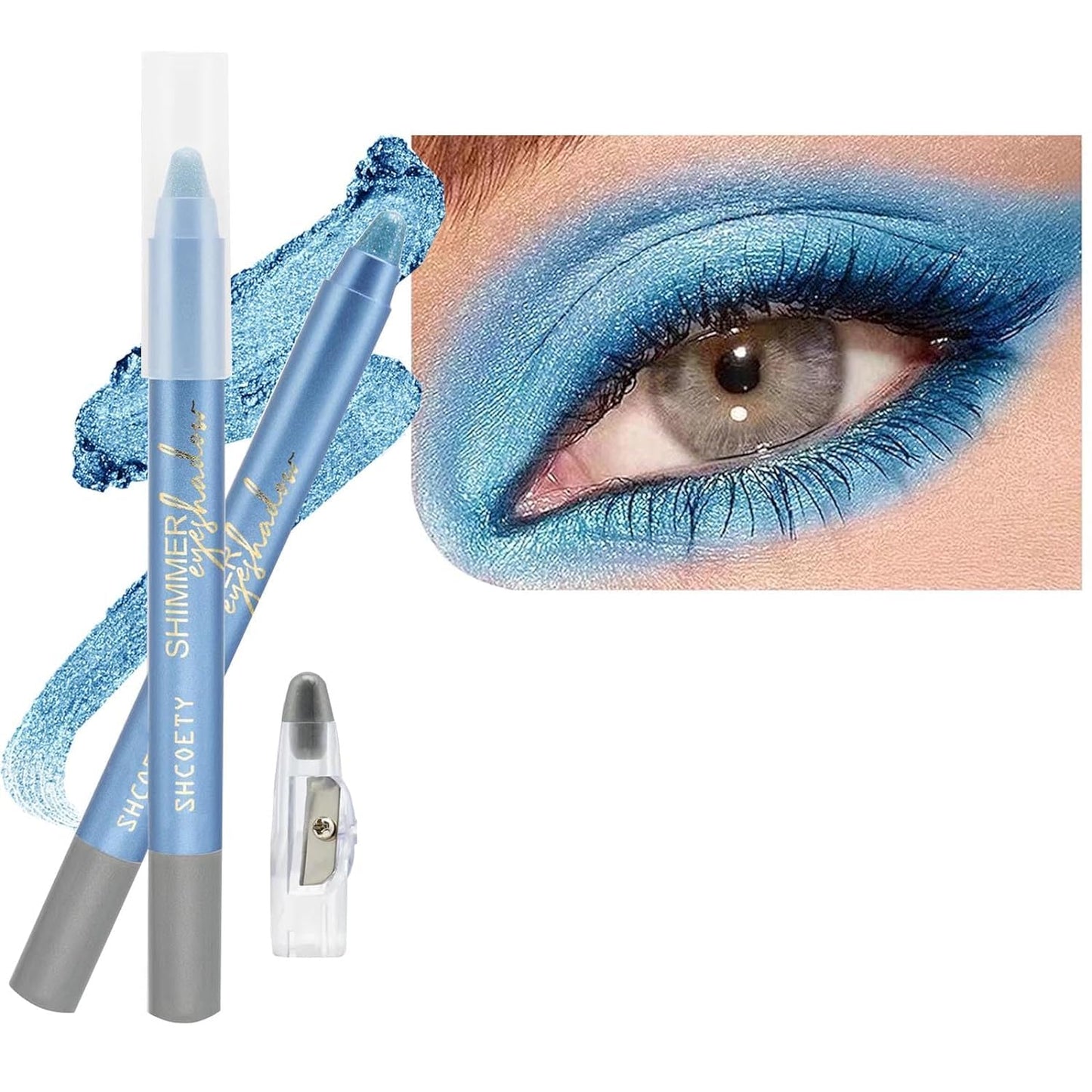 Light Blue Eyeshadow Stick, Blendable Creamy eyeshadow Eye Brightener Stick, Waterproof Eyeshadow Pencil Long Lasting Crayon, Smooth Eye Shadow Highlighter Eye Liner Makeup.#4 light blue shimmer