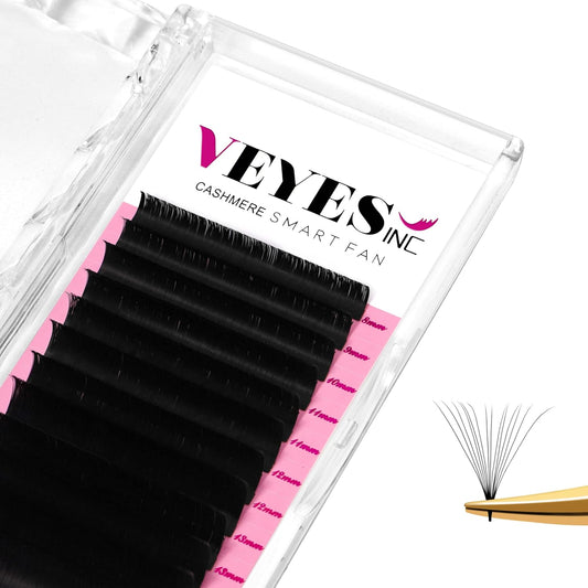 VEYES INC Cashmere Smart Fan Lash Extensions 0.03 0.05 0.07 C/CC/D Curl 8-20mm Mixed & Single Length, Super Matte Black Volume Lashes, Professional Supplies for Lash Techs (0.07 CC 15mm)