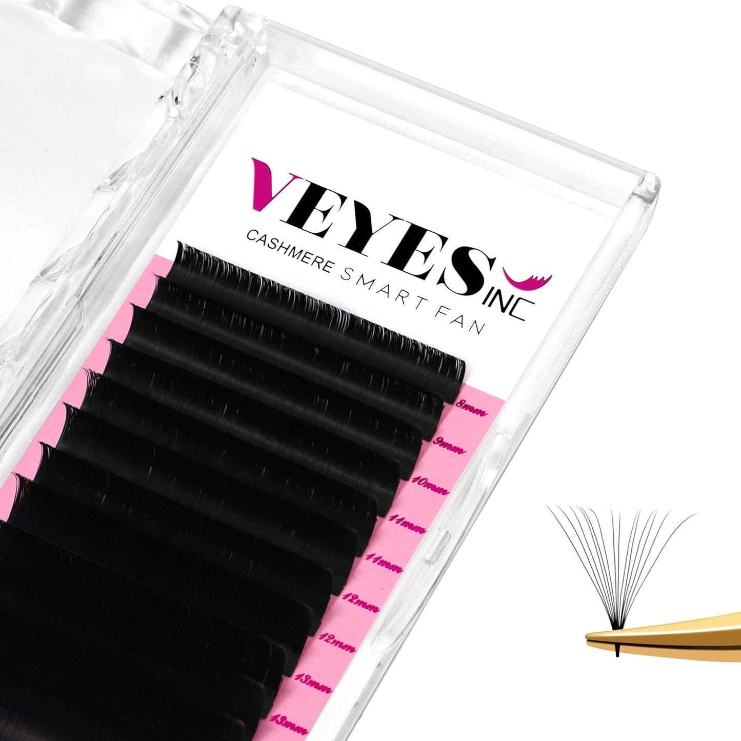 VEYES INC Cashmere Smart Fan Lash Extensions 0.03 0.05 0.07 C/CC/D Curl 8-20mm Mixed & Single Length, Super Matte Black Volume Lashes, Professional Supplies for Lash Techs (0.03 D 17mm)