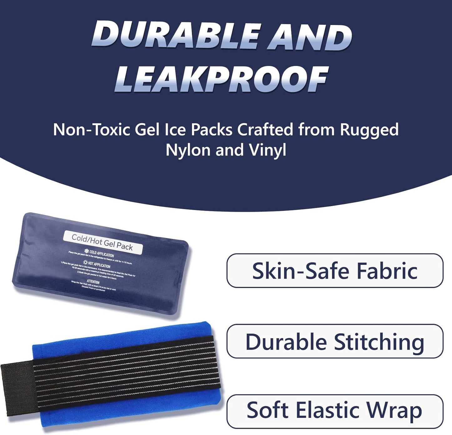 Reusable Gel Soft Ice Packs for Injuries, 4 Pack Flexible Hot and Cold Packs with Strap for Knees, Back, Face, Joint & Muscle Pain Relief (Small 4.33"x 9.45")