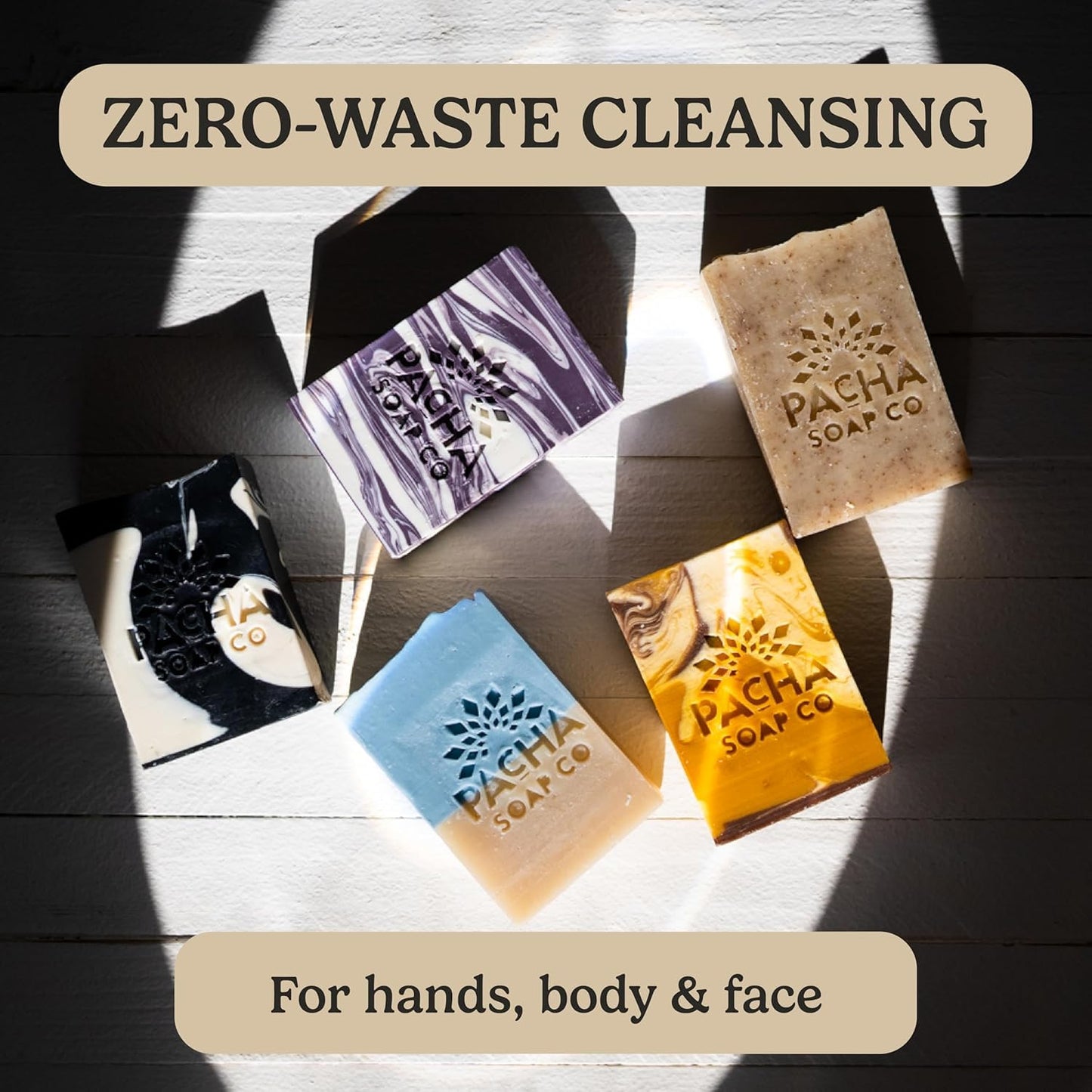 Pacha Soap Co. Bar Soap - Premium, Handcrafted, Hydrating, Natural Face Wash, Hand Cleanser, Body Wash, Soothing Essential Oils (Almond Goat's Milk, 5-Pack, 4 oz ea)