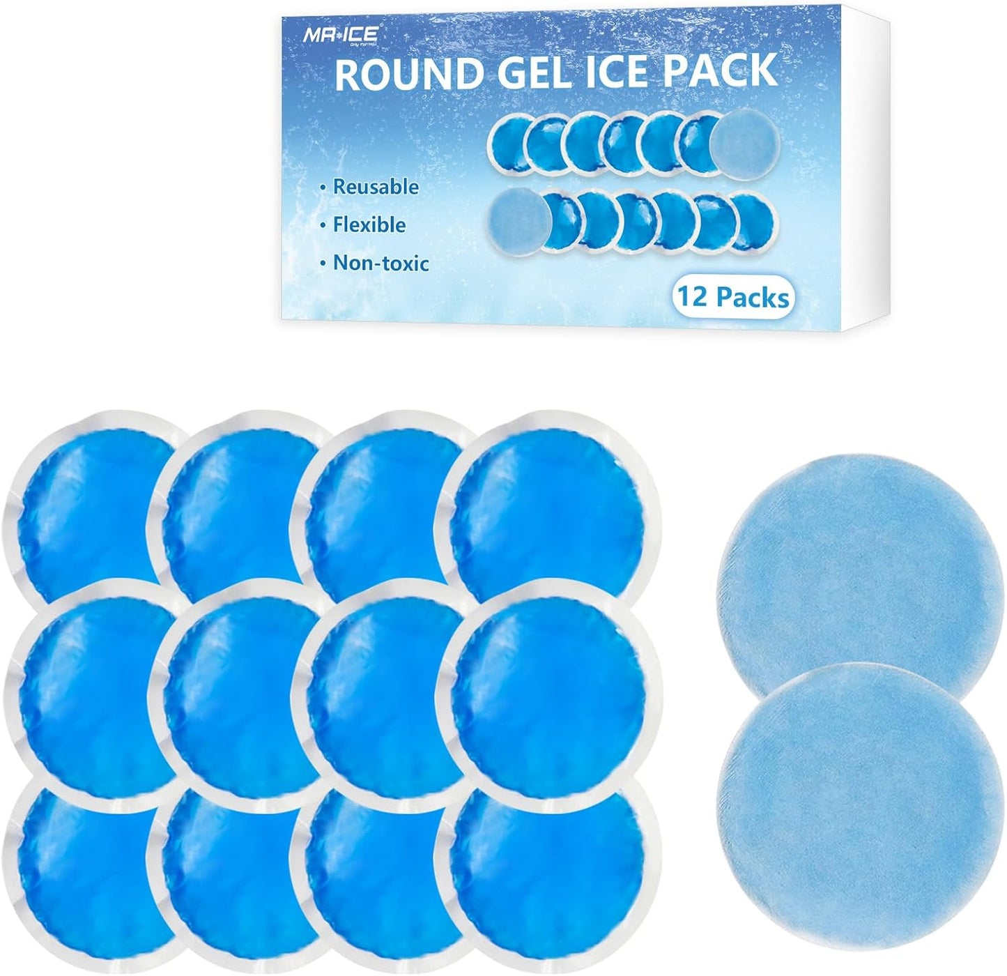 MR.ICE Small Round Ice Packs for Injuries Reusable Soft Gel Cold Packs Wrap for Kids - 12 Mini Ice Packs Cold Compress for Face After Surgery, Breastfeeding, Wisdom Teeth, Dark Circles, Kids Fever