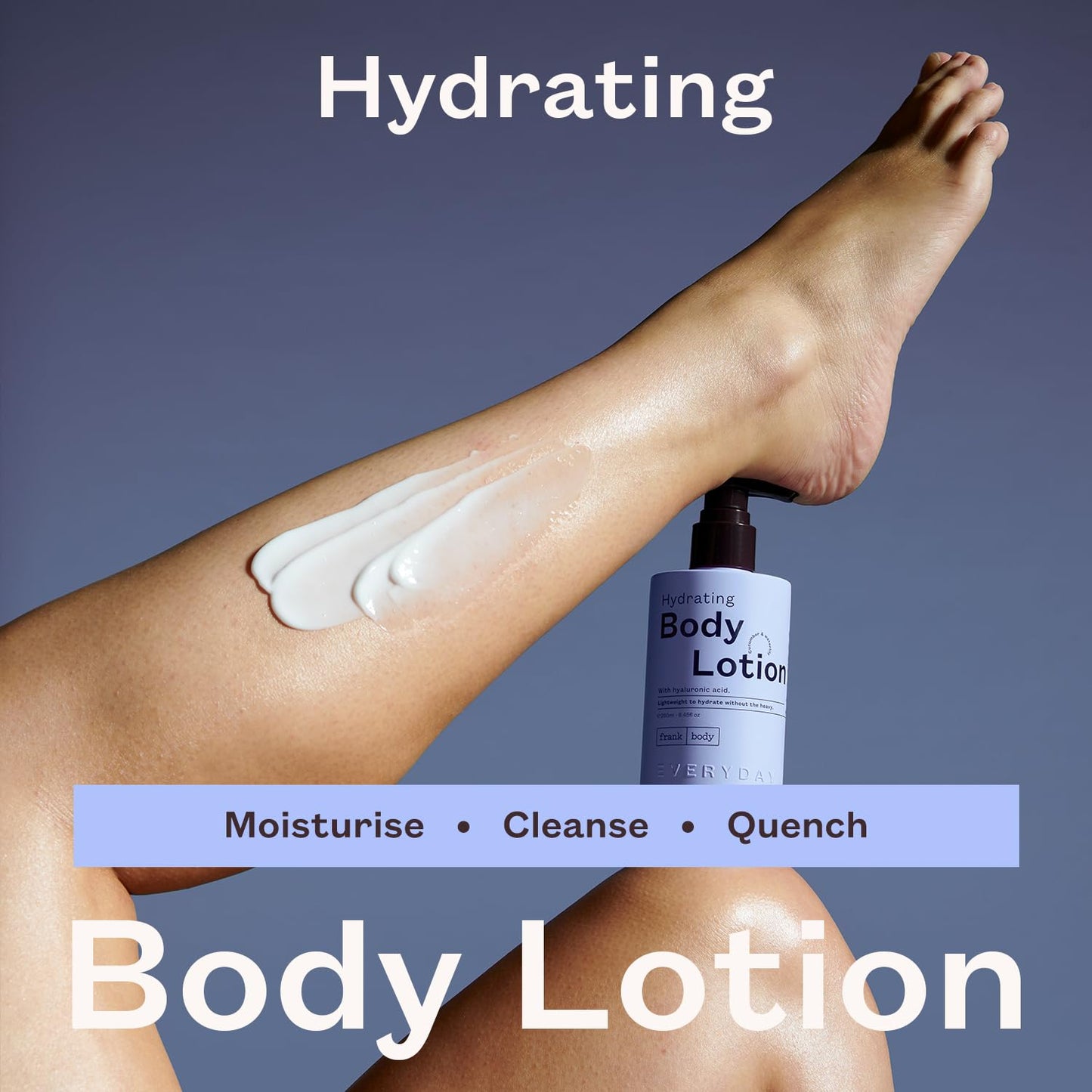 frank body Hydrating Body Lotion | Hydrates, Soothes & Moisturizes Dry Skin | Hyaluronic Acid, Aloe Vera & Glycerin | Lightweight | Cucumber & Waterlily Scent | Vegan & Cruelty Free | 250ml