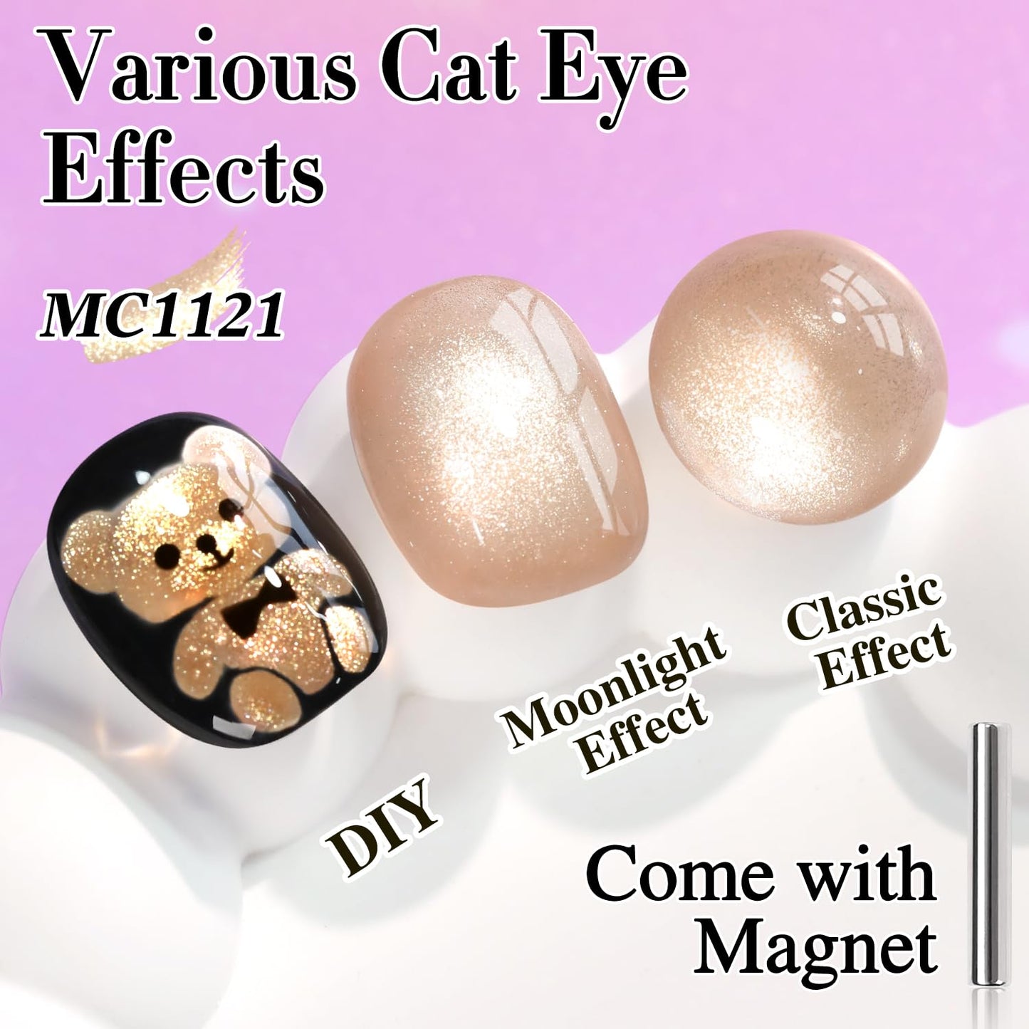 Double Rhythm Cat Eye Gel Polish with Magnet 15ML Ice Glass Holographic Glitter Shimmer Translucent Sheer Color Salon Soak Off Magnetic at Home (Milky Nude-MC1121)