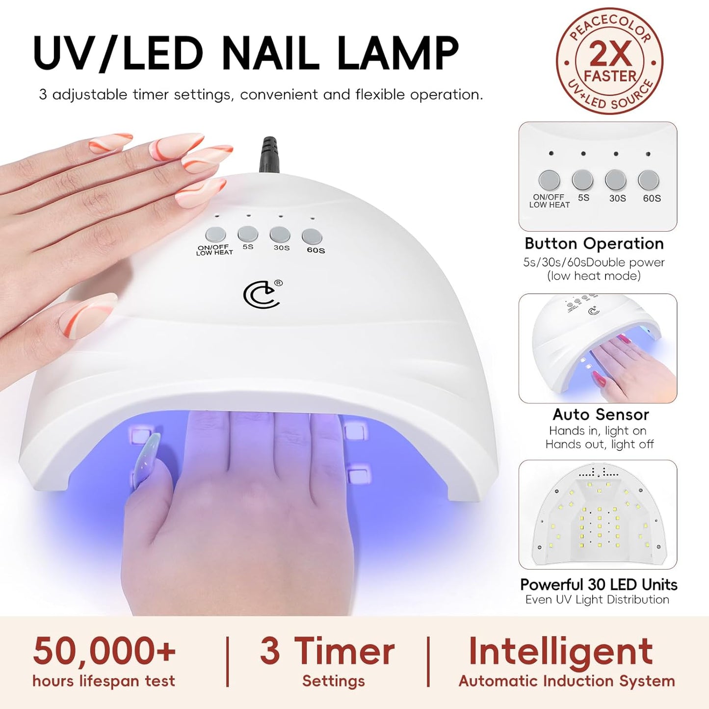 Peacecolor 59PCs Gel Nail Polish Kit with U V Light and Drill 35 Colors Gel Polish Kit with 5PC Matte/Glossy/Glitter Top Base Coat Nail Art Rhinestone Stickers Manicure Kit Gifts for Women