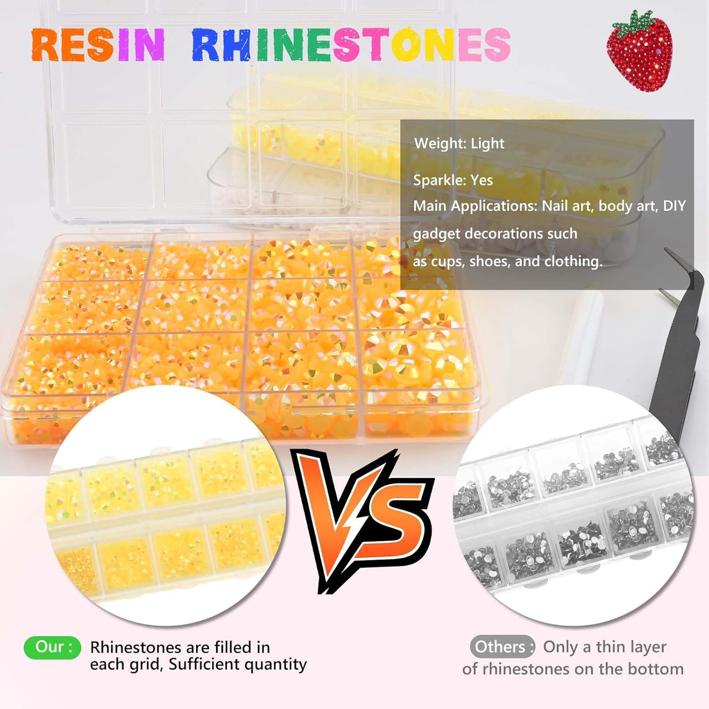 Morcheiong 17000Pcs Resin Rhinestones Yellow Flatback Crystals Diamond Includes Tweezers and Pickup Pen Suitable for Crafting DIY Nail Art Makeup Wedding Dress Clothing Mug