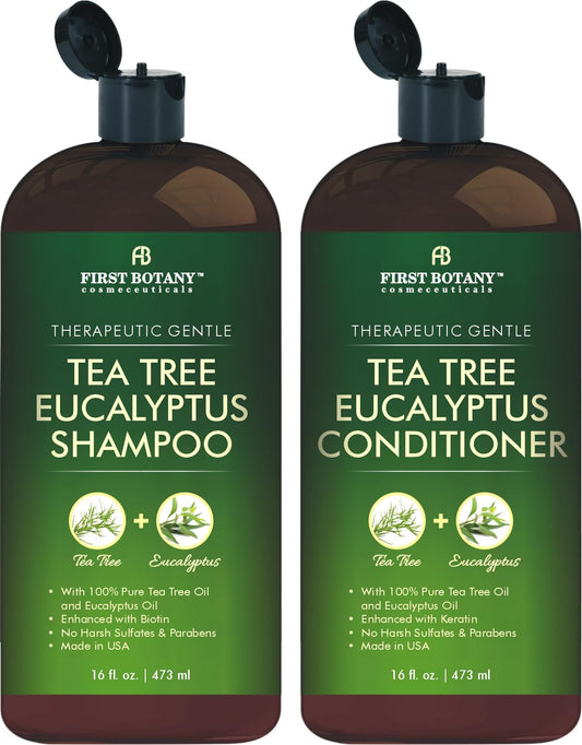 Tea Tree & Eucalyptus Shampoo and Conditioner Set – Clarifying & Scalp Care Formula with Activated Charcoal, Biotin & Keratin – Sulfate-Free, Made in USA - 16 fl oz x 2