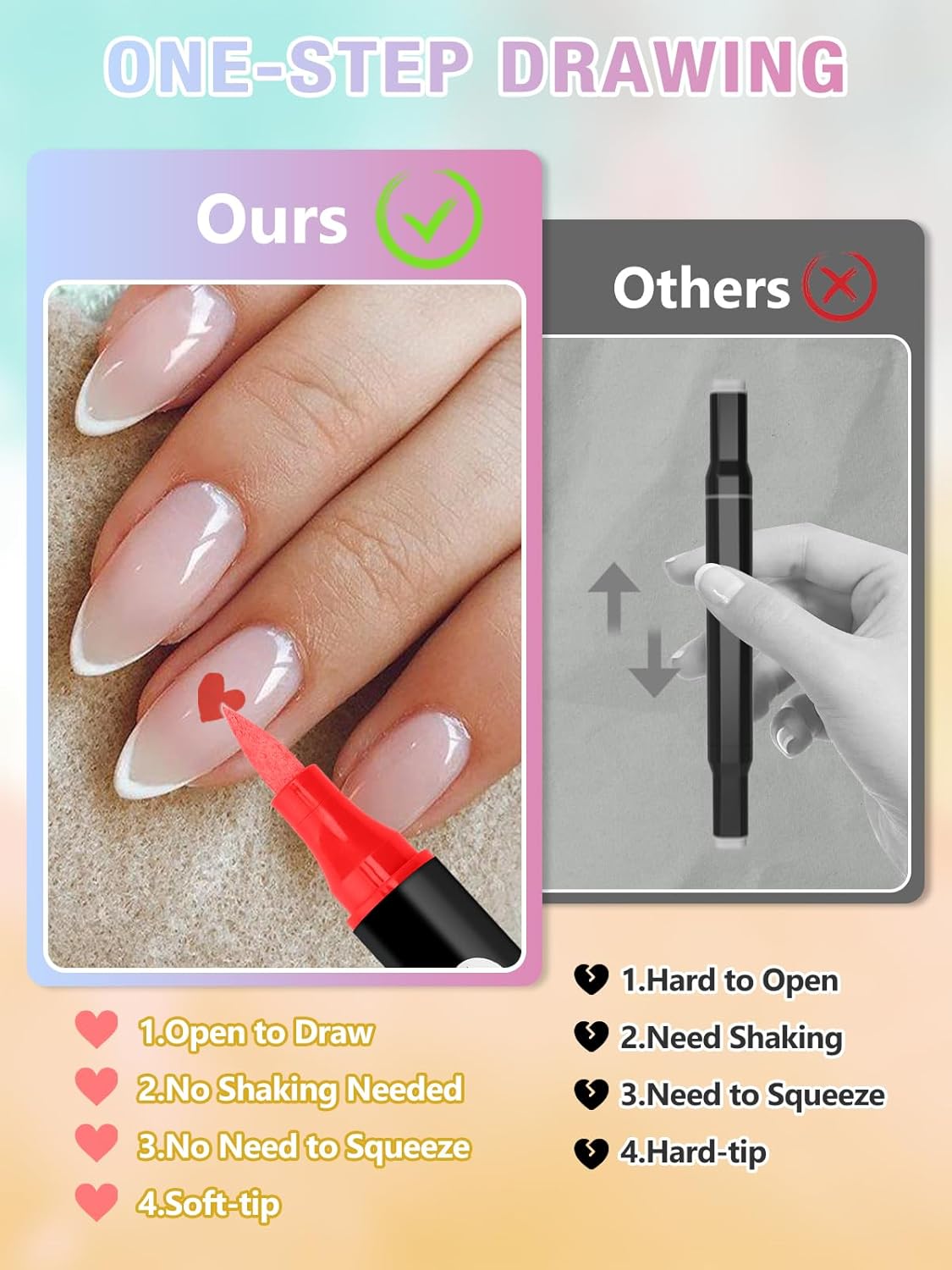 EBANKU 24 Color Nail Art Pens Set 3D Acrylic Paint Nail Art Quick-Drying Nail Point Dotting Liner Pen Sets for Home & Salon Nail DIY, 12 Count Double Headed Nail Pens