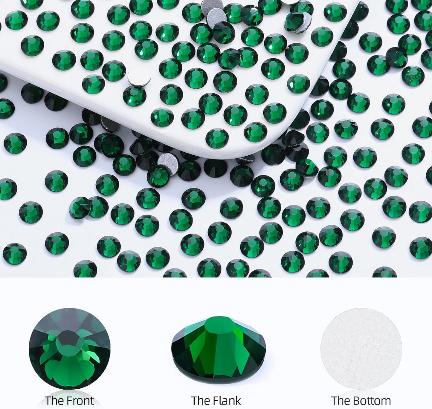 Green Flatback Rhinestones, Glass Rhinestones for Nail Art and Craft, Glue Fix, Loose Crystal Gemstones(Green, SS6, 2880pcs, 1.9-2.0mm)