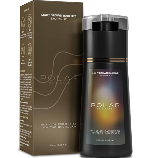Polar Haircare - Hair Dye Shampoo for Gray Hair for Women & Men (Light Brown) Natural Hair Dye Kit - Semi Permanent Hair Dye Shampoo - Vegan Hair Dye USA 6.76 Fl Oz