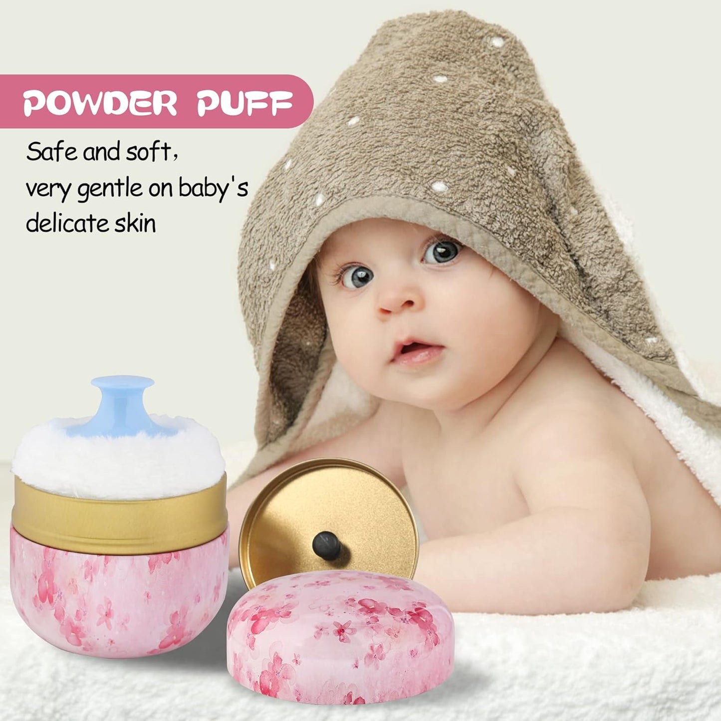 WEMEGA Body Powder Case with Powder Puff Powder Container Tea Box for Baby and Women Powder Puff and Powder Case for Travel (Pink Flower1)