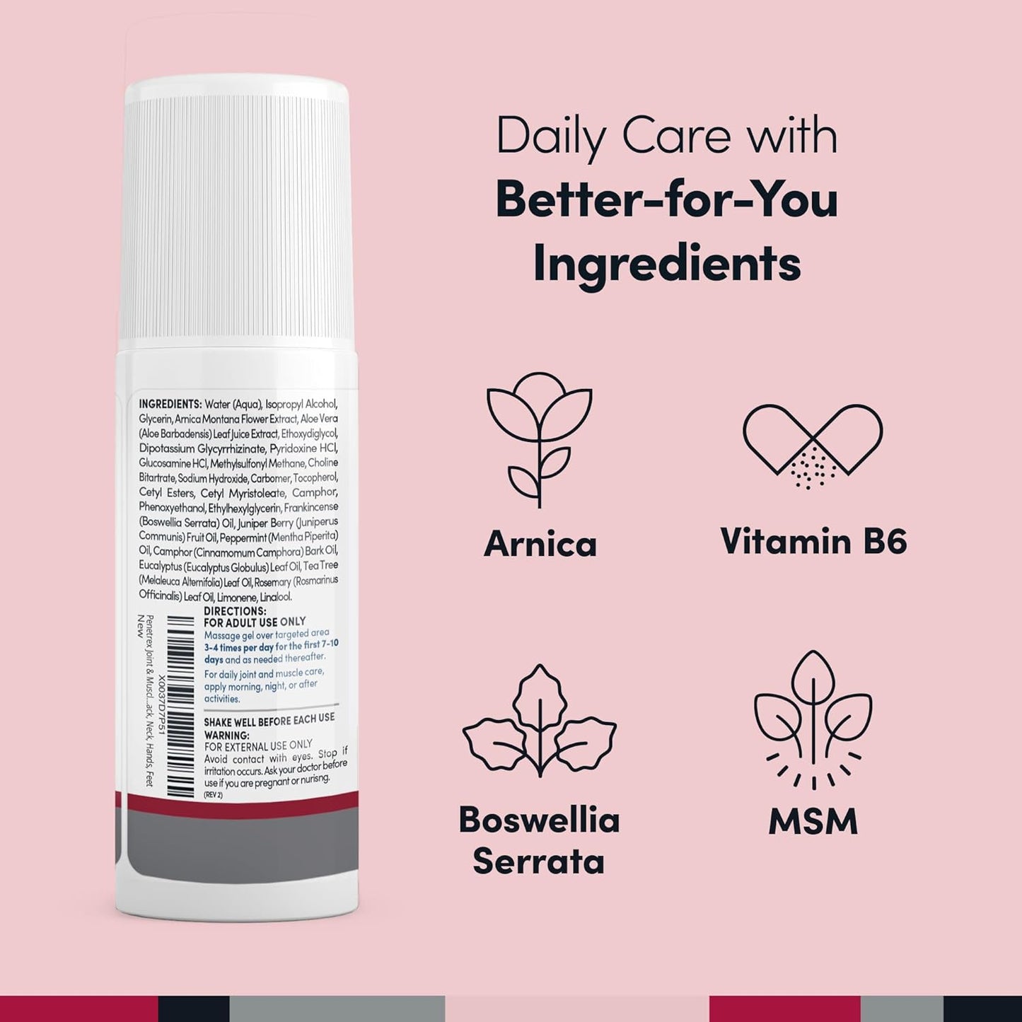 Penetrex Joint & Muscle Therapy Roll On - Soothing Gel for Back, Neck, Hands, Feet - Premium Whole Body Rub with Arnica, Vitamin B6 MSM & Boswellia - 3oz