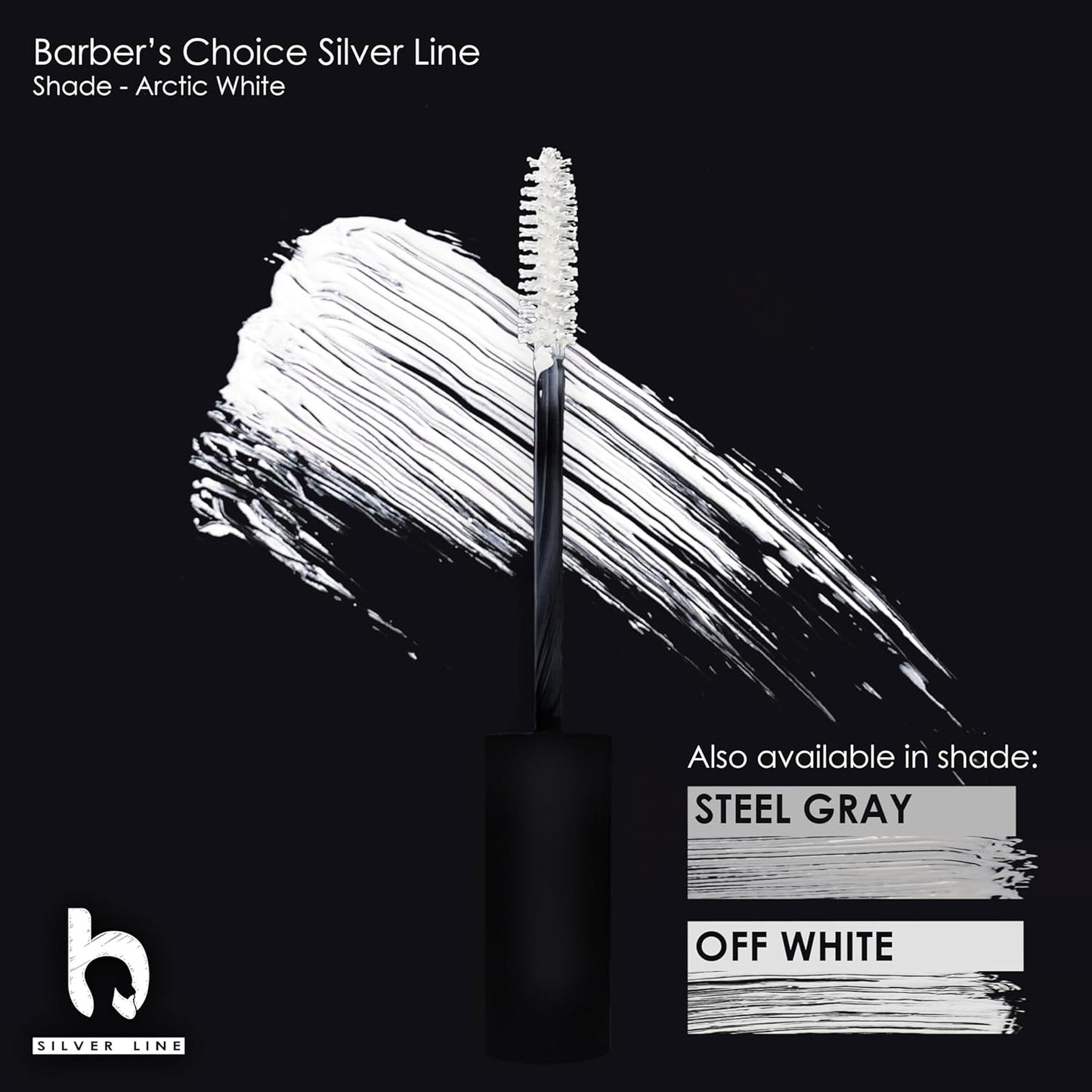 Barbers Choice Silver Line, Facial Hair Brush on Temporary Color for Silver Fox Men- Instantly Brighten White Beards, Mustache & Sideburns, Less Yellow, Easy Application, Arctic White