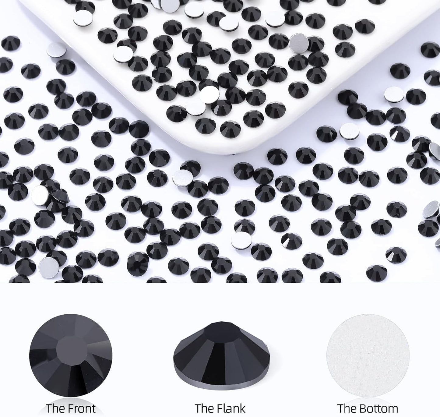 Black Flatback Rhinestones, Glass Rhinestones for Nail Art and Craft, Glue Fix, Loose Crystal Gemstones(Black, SS34, 288pcs, 7.1-7.3mm)