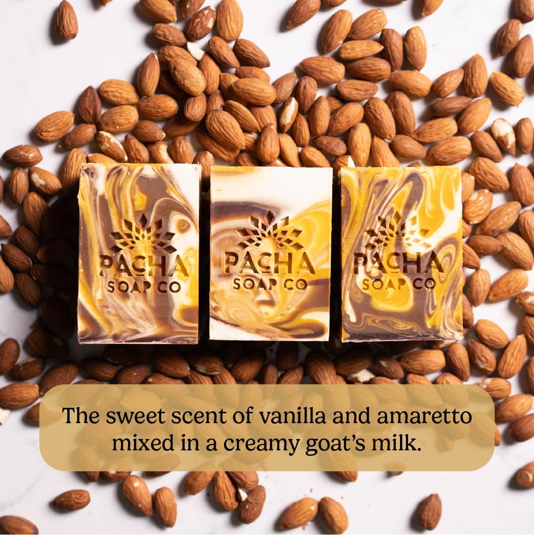 Pacha Soap Co. Bar Soap, Fan Favorites, 5-Pack (4 oz ea) - Almond Goat’s Milk, Dirty Hippie, Charcoal, French Lavender, & Golden Chai - Premium, Handcrafted, Hydrating, Soothing Essential Oils