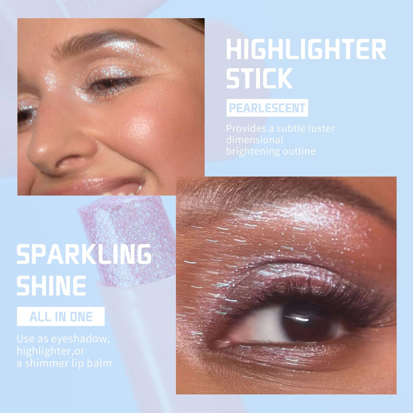 3PCS Crystal Hydrating Jelly Stick Eyeshadow Stick, Glitter Makeup Jelly Shimmer Eye Shadow Crayon, Lightweight Eye Brightener Eye Makeup (03+04+06)