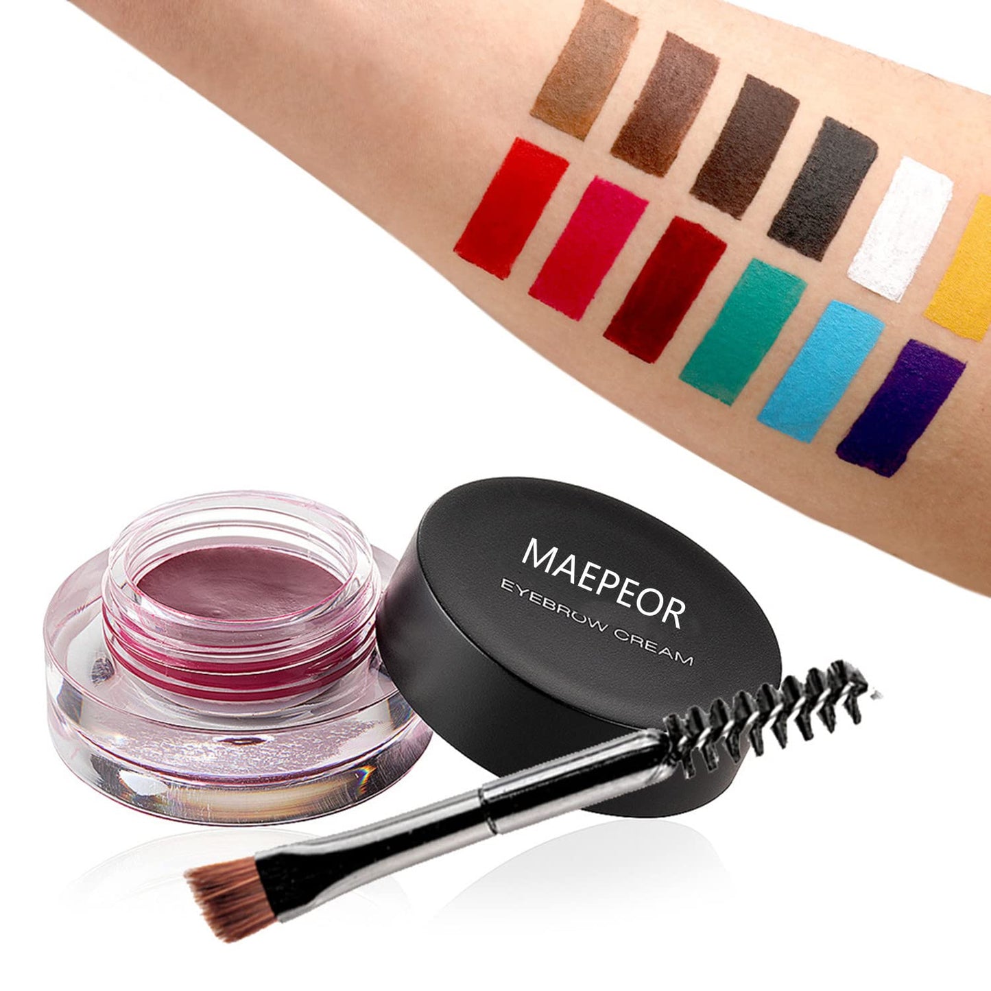 MAEPEOR 12 Colors Eyebrow Pomade Full-pigmented Long Lasting Waterproof Eyebrow Cream Gel Filling & Shaping Tinted Eyebrows Enhancers with Brush for Daily or Cosplay (08 Magedta)