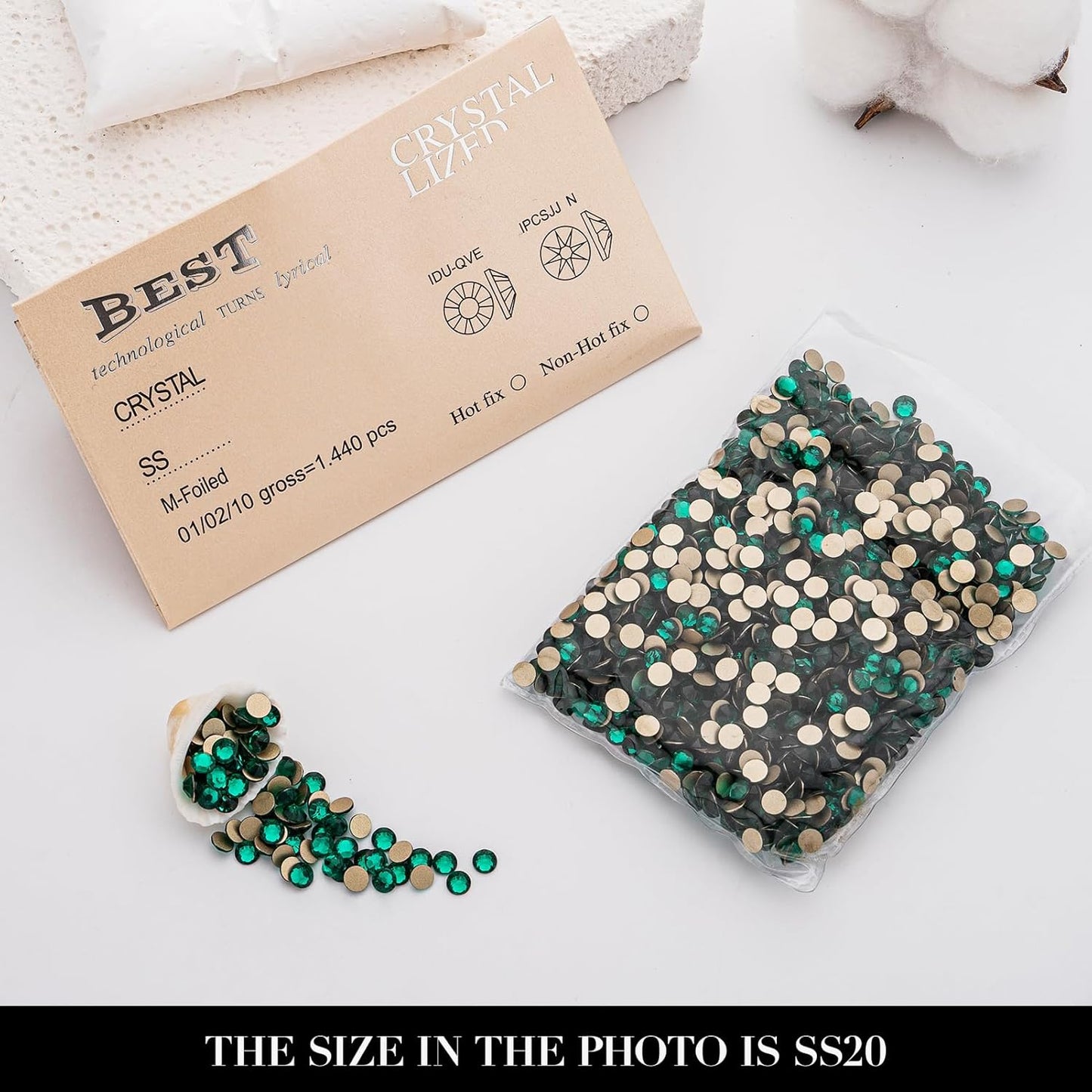 Novani Green Zircon Rhinestones 1440pcs Flat Back Round Rhinestone Style 2088 Sparkly Crystal Gemstones for Nail Art and Crafting SS20,4.6-4.8mm