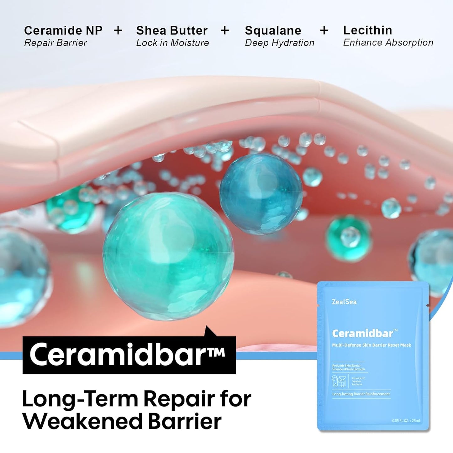 ZealSea Cicalix & Ceramidbar Face Masks Skincare Set, Derm Solution Sheet Mask for Multi-Trigger Sensitivity, Soothing & Calming, Strengthen & Restore Skin, Facial Mask with Cica & Ceramide, 8 Pack