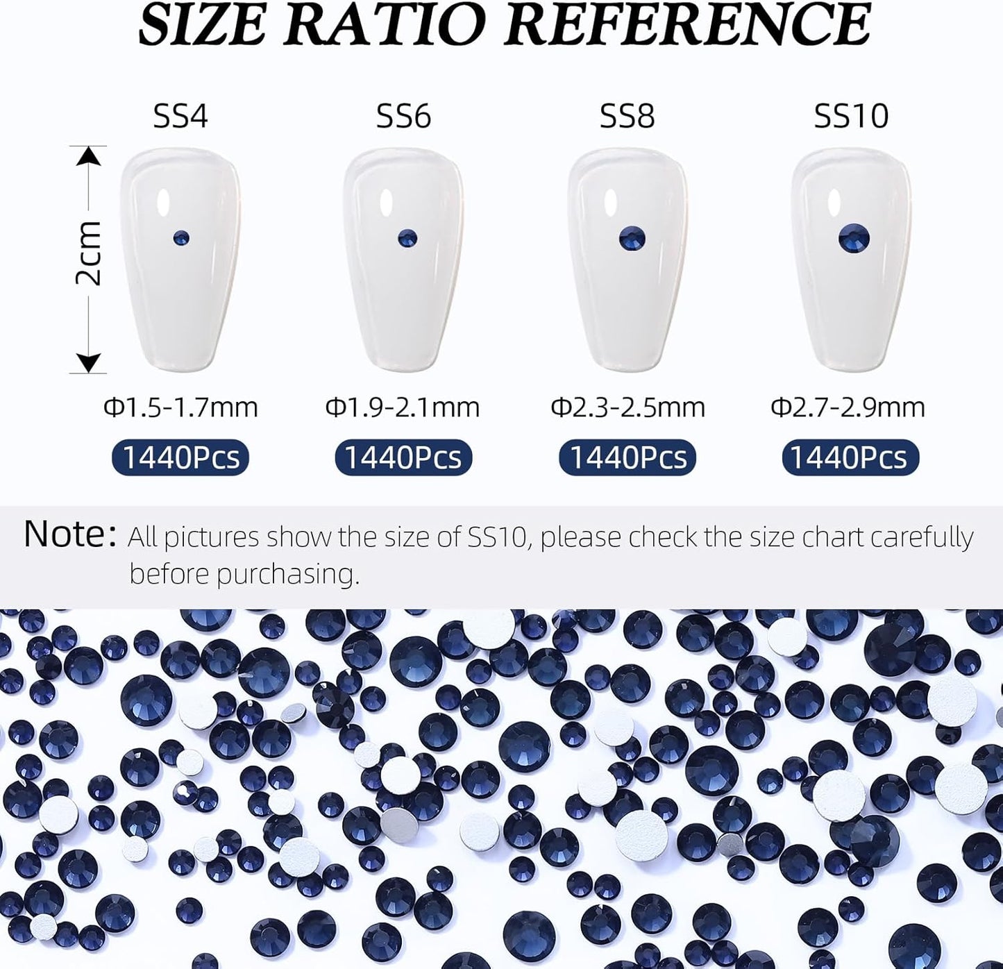 Montana Flatback Rhinestones, Glass Rhinestones for Nail Art and Craft, Glue Fix, Loose Crystal Gemstones(Montana, SS4, 1440pcs, 1.5-1.7mm)