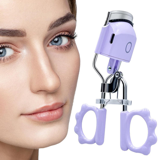 Pinkiou Heated Eyelash Curler for Women USB Rechargeable Lash Curler Long Lasting Ironing Electric Eyelash Curler with Silcone Pad Replacable Great Makeup Tools for Her(Purple)
