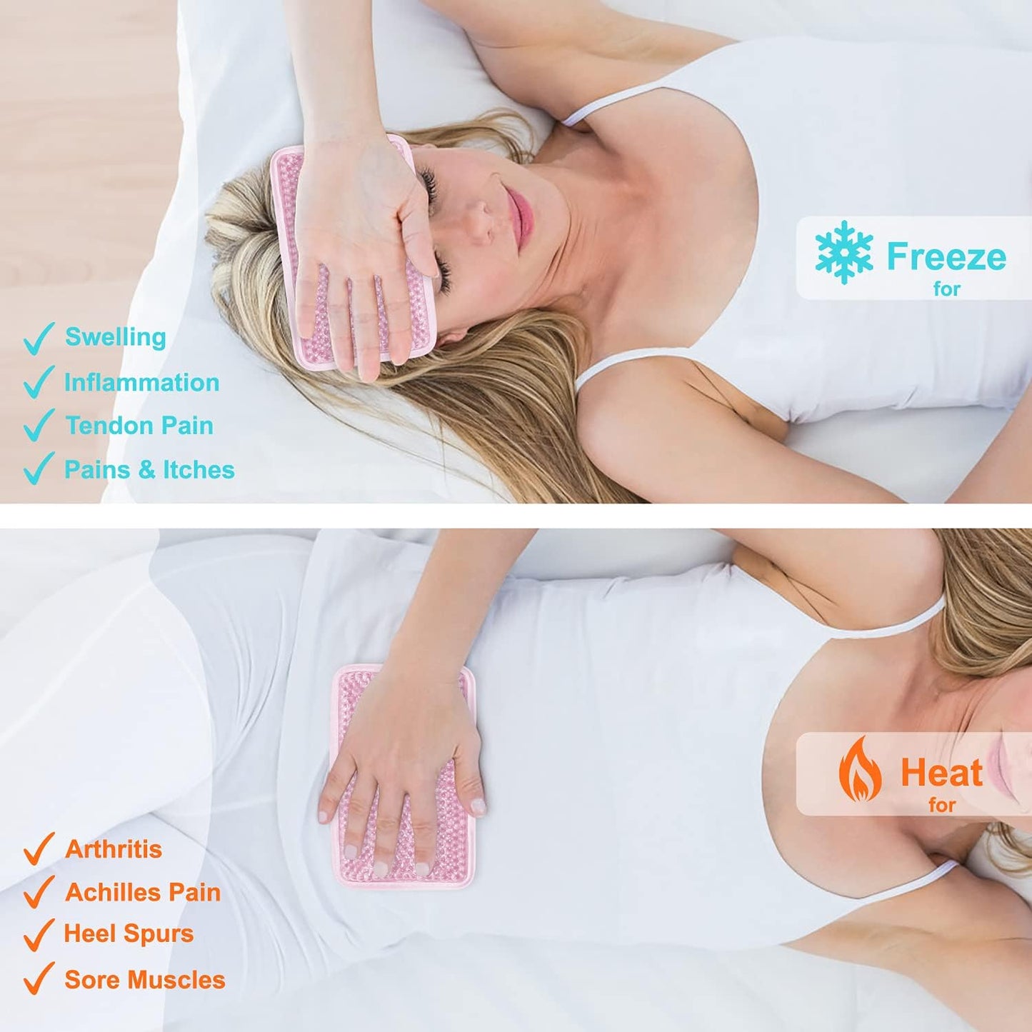 Gel Beads Ice Pack Ice Bag with Strap-Reusable Hot & Cold Pack Compress Therapy for Pain, Swelling,Injuries of Knee, Shoulder, Foot, Back, Ankle, Neck, Hip, Elbow (1Pcs,Pink)