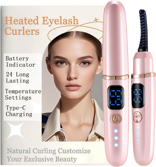 Heated Eyelash Curlers with Battery Indicator, Electric Eyelash Curler 3 Temperature Modes LED Display USB Rechargeable Makeup Tools, Heated Lash Curler Ideal Christmas Gift for Women (Pink)