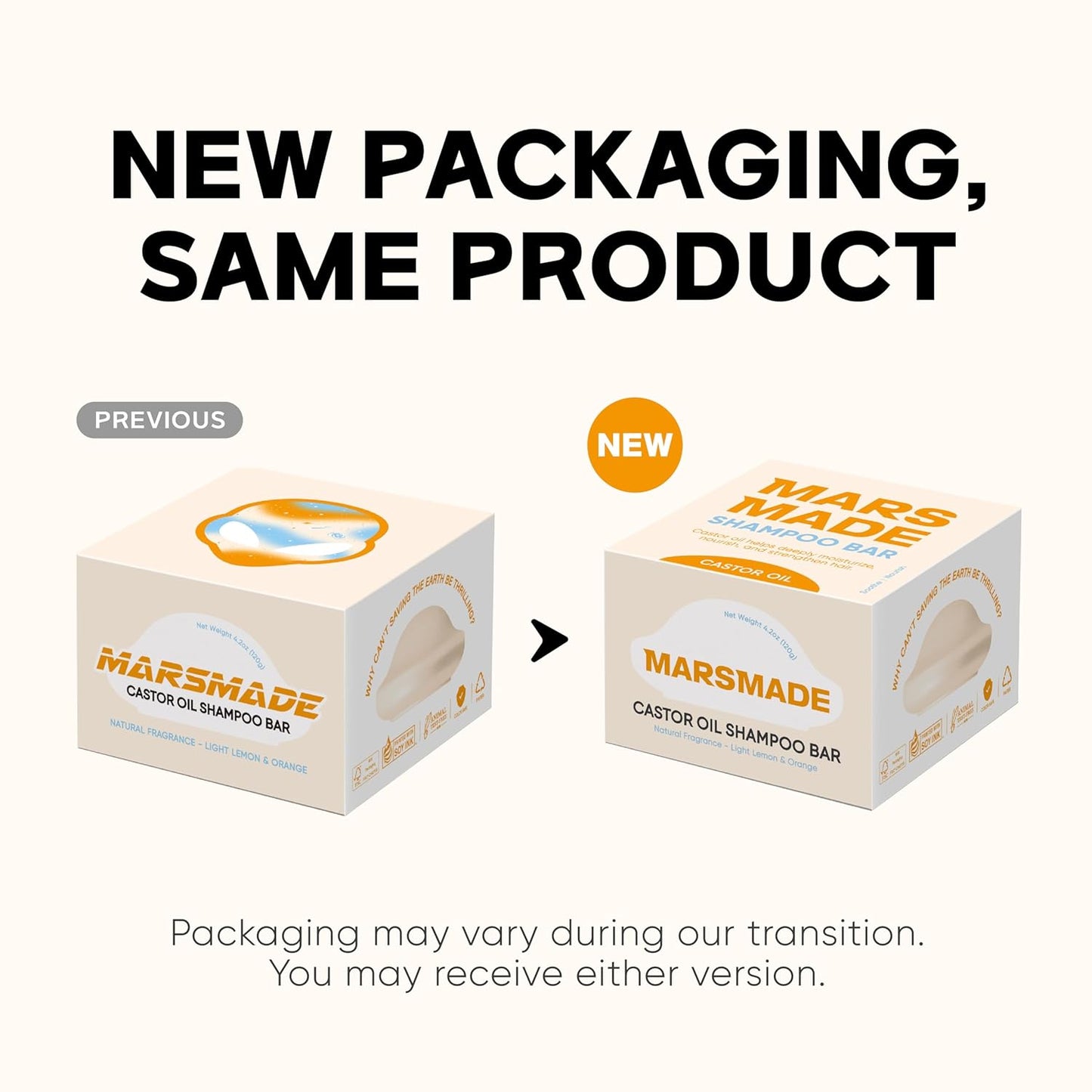 Marsmade Castor Oil Shampoo Bar Hydrating & Moisturizing Natural Hair Soap for Bathing, Hair Growth & Scalp Nourishment, Solid Shampoo for All Hair Types (120g, 4.23 oz)