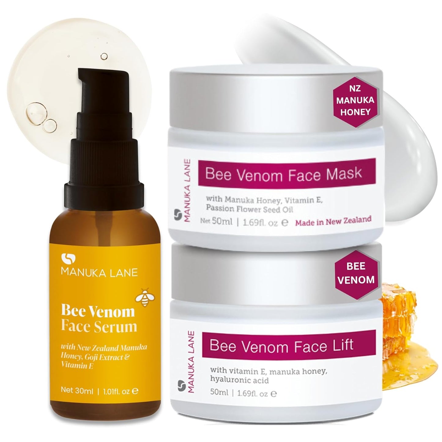 New Zealand Bee Venom Complete Skin Care Regimen | Includes (1) Bee Venom Face Mask, (1) Bee Venom Face Serum, (1) | Powerful, Safely Derived, and Natural Ingredients.