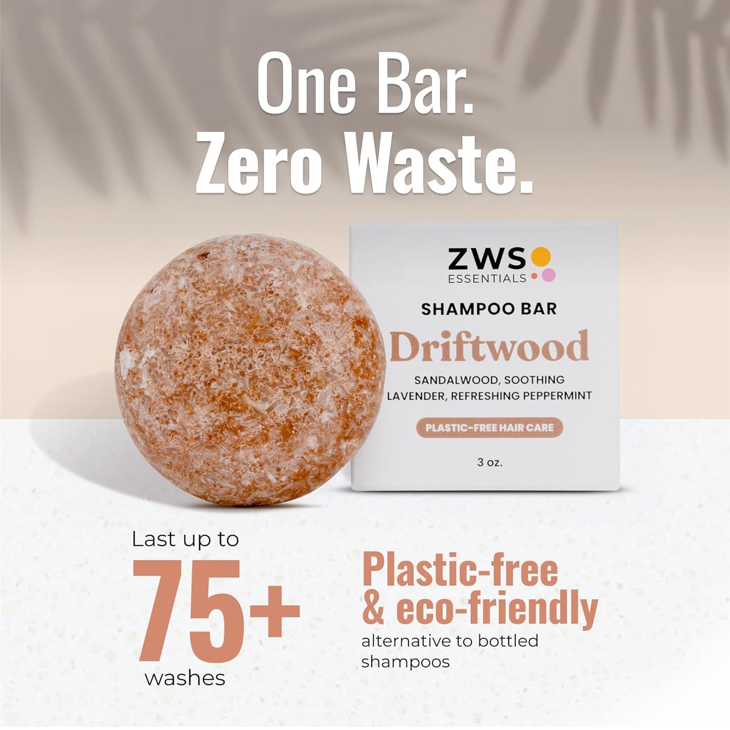 Driftwood Shampoo Bar, Vegan Solid Hair Cleanser with Sandalwood, Lavender, and Peppermint, for Oily Hair, Dandruff, and Psoriasis, Zero Waste, Travel-Friendly