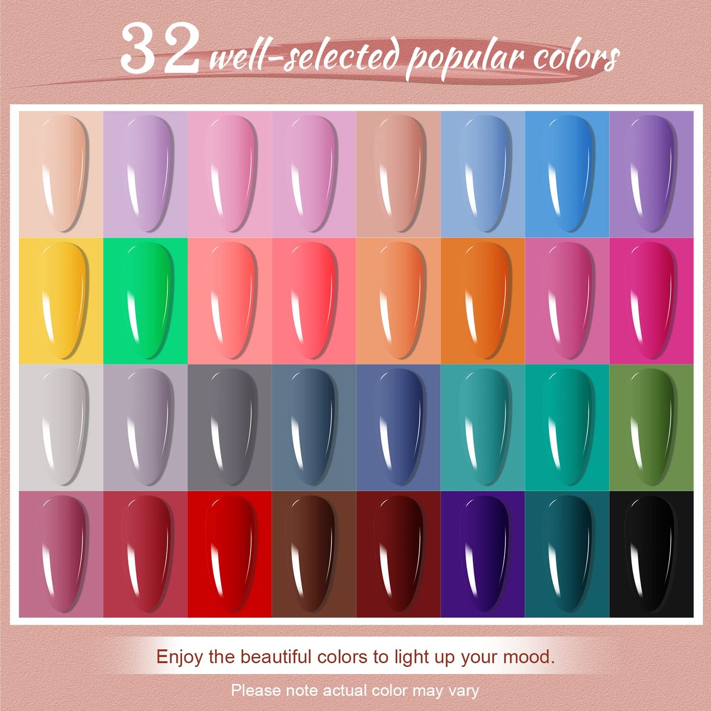 JODSONE Gel Nail Polish Kit with U V Light 32 Color Soak Off Base&Top Glitter Coat Gel Polish for DIY Manicure Lovers