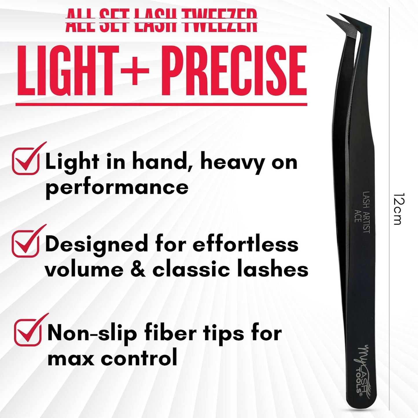 Mega Boot Volume Fiber Tip Lash Tweezer – LASH ARTIST ACE, Professional Eyelash Extension Tweezers, Precision Fan Making, Plain Grip (Black)