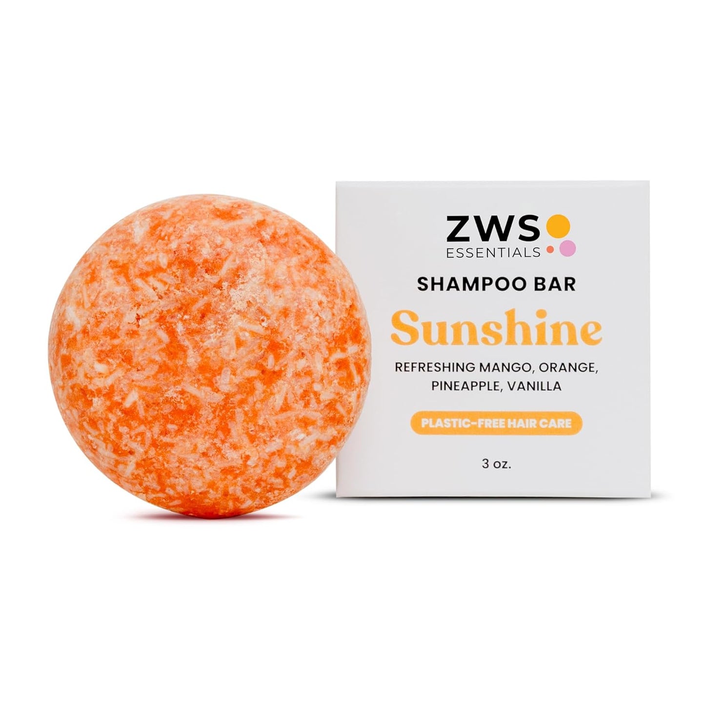 Sunshine Shampoo Bar, Vegan Solid Hair Cleanser with Mango, Orange, Pineapple, and Vanilla, for All Hair Types, Zero Waste, Travel-Friendly, Clean Beauty