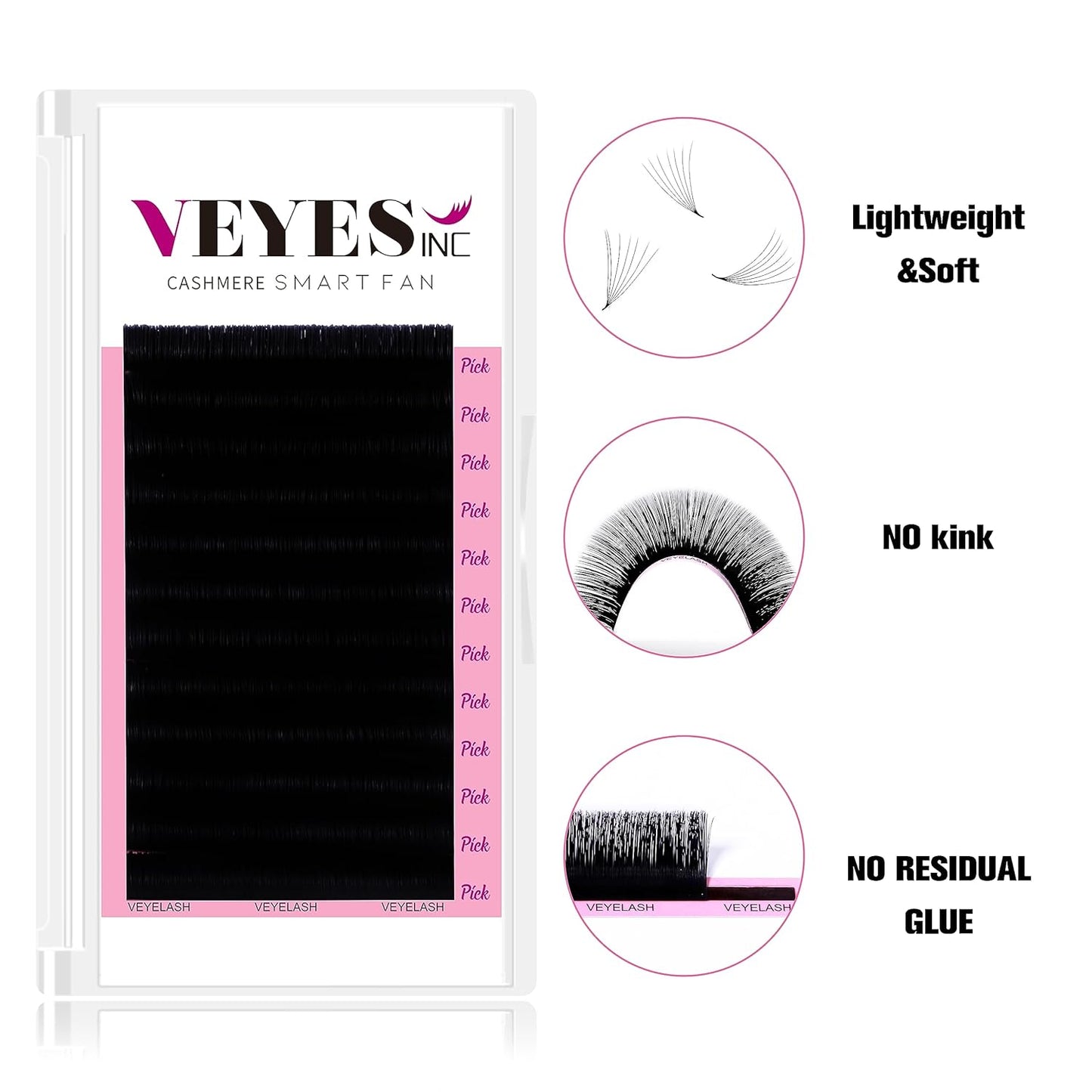VEYES INC Cashmere Smart Fan Lash Extensions 0.03 0.05 0.07 C/CC/D Curl 8-20mm Mixed & Single Length, Super Matte Black Volume Lashes, Professional Supplies for Lash Techs (0.05 C 17mm)