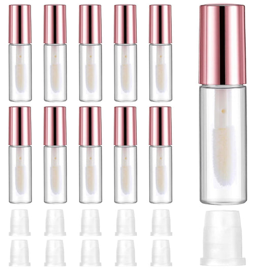 10 Pcs Empty Lip Gloss Tubes, 1.2ml Mini Refillable Lip Balm Bottles with Rubber Insert and Brush Clear Plastic Lip Balm Gloss Containers for Samples Lips Balms Travel Split and DIY Makeup
