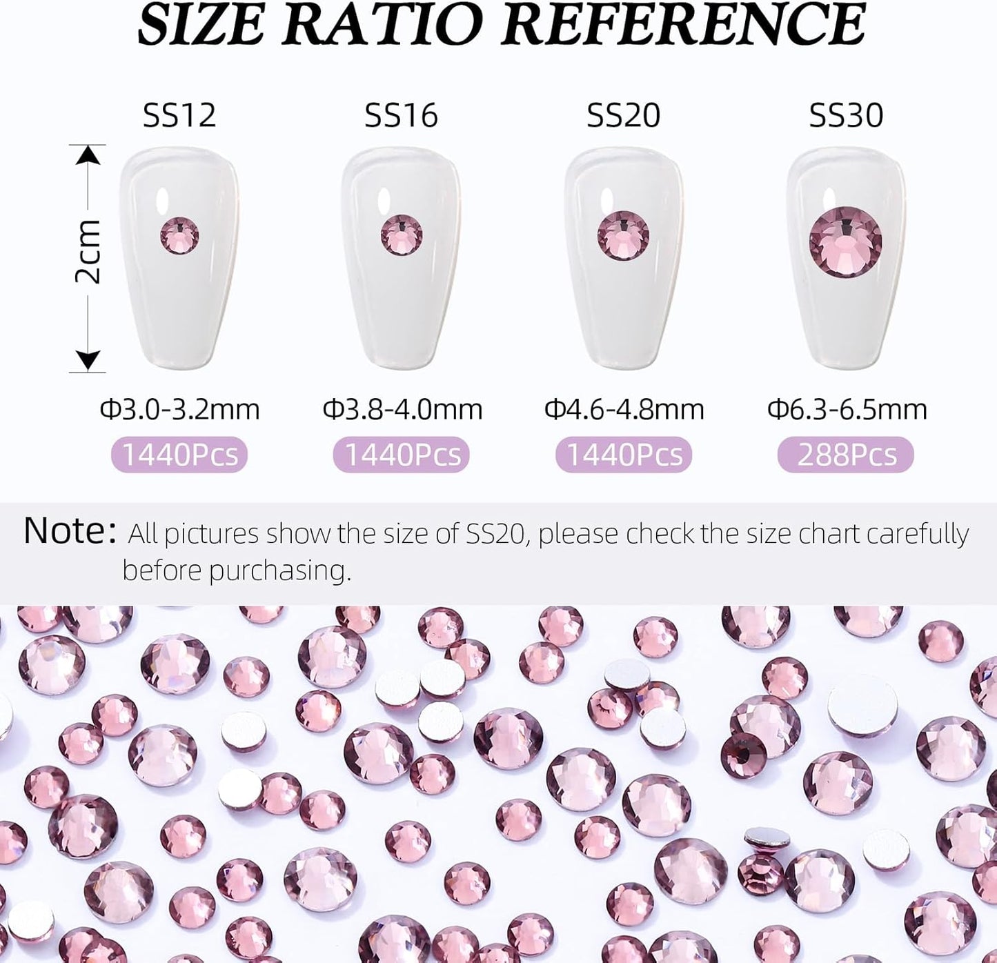 Light Amethyst Flatback Rhinestones, Glass Rhinestones for Nail Art and Craft, Glue Fix, Loose Crystal Gemstones(Lt.Amethyst, SS30, 288pcs, 6.4-6.6mm)