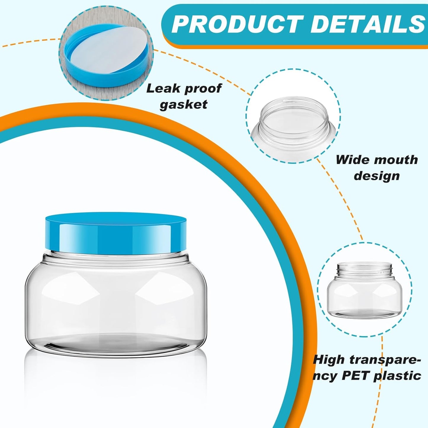 Tessco 24 Pack Plastic Jars with Lids Labels Empty Clear Plastic Jars Round Refillable Cosmetic Containers Body Butter Containers Bulk Sugar Scrub Bottle for Make Up(8 oz,Multicolor)