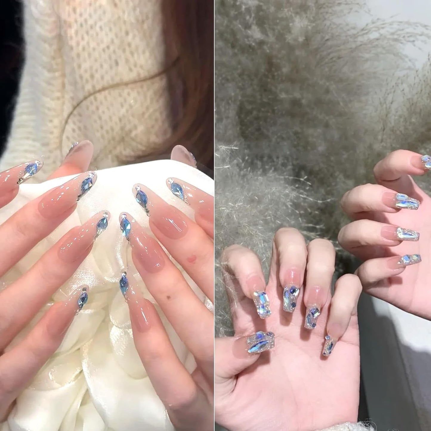 Nail Rhinestones - 3D Multi Shape Size, Flat Back, Manicure Rhinestones Charms, Crystal Moonlight Blue Gems, with Kit, for Nail Art, Bedazzling Acrylic Nails, DIY Decor