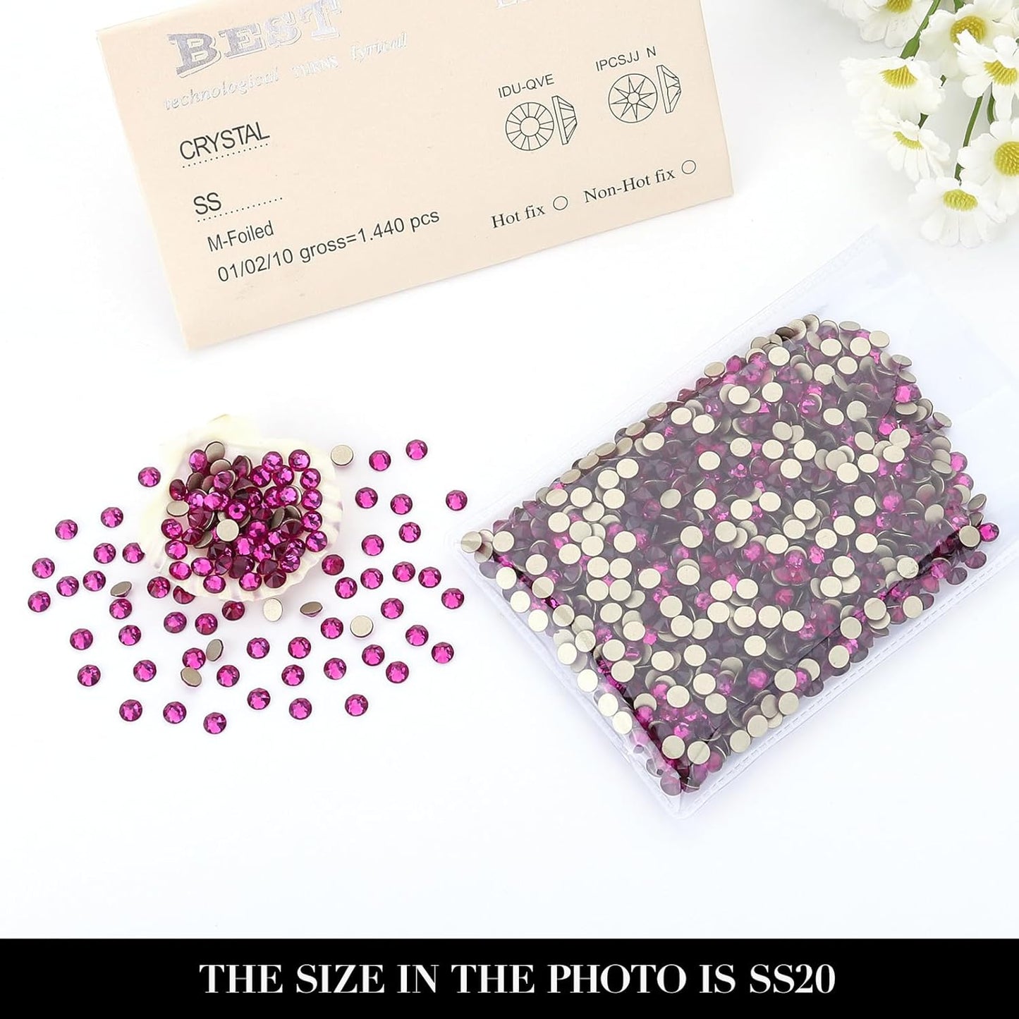 Novani Fuchsia Rhinestones 1440pcs Flat Back Round Rhinestone Style 2088 Sparkly Crystal Gemstones for Nail Art and Crafting SS20,4.6-4.8mm