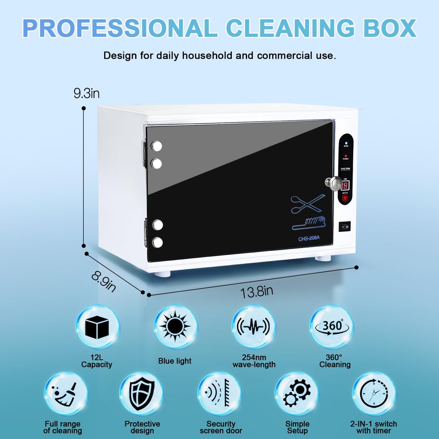 Nail Tool Cleaning Cabinet, Large Capacity Cleaner Box Cleaner Cabinet Cleaning Machine Barber Tool Box Nails Art Tool Equipment for Salon, Spa, Barber
