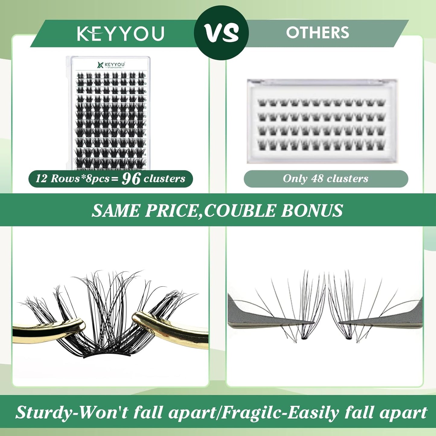 Lash Clusters 96pcs Individual Lashes Y22 D Curl 12mm Eyelash Clusters KEYYOU Volume Wispy Lash Extension Soft&Comfortable Easy DIY at Home(Y22,D-12mm)