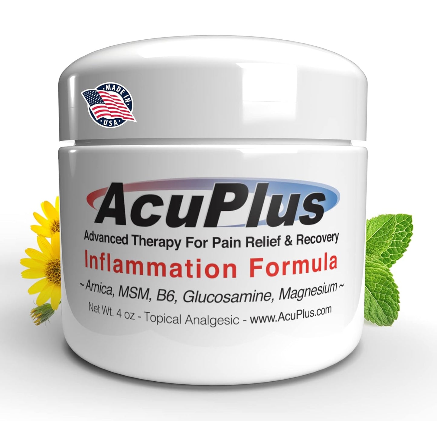 AcuPlus - Advanced Pain Relief Topical Anti Inflammatory Cream to Soothe Muscle & Joint Pain - Arthritis, Bursitis, & Tendonitis - Fast-Acting Formula with Natural Ingredients - 4 oz.