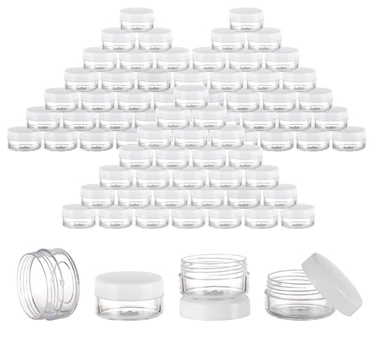 100 Count Mini Makeup Sample Containers with Lids 10g Plastic Cosmetic Containers Refillable Traveling Jars for Skin Care Products - White