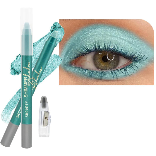 Green Eyeshadow Stick, Highlighter Eye Liner,Eye Brightener Stick, Shimmer Creamy eyeshadow, Waterproof Eyeshadow Pencil Long Lasting Eye Shadow Makeup. #2 green shimmer