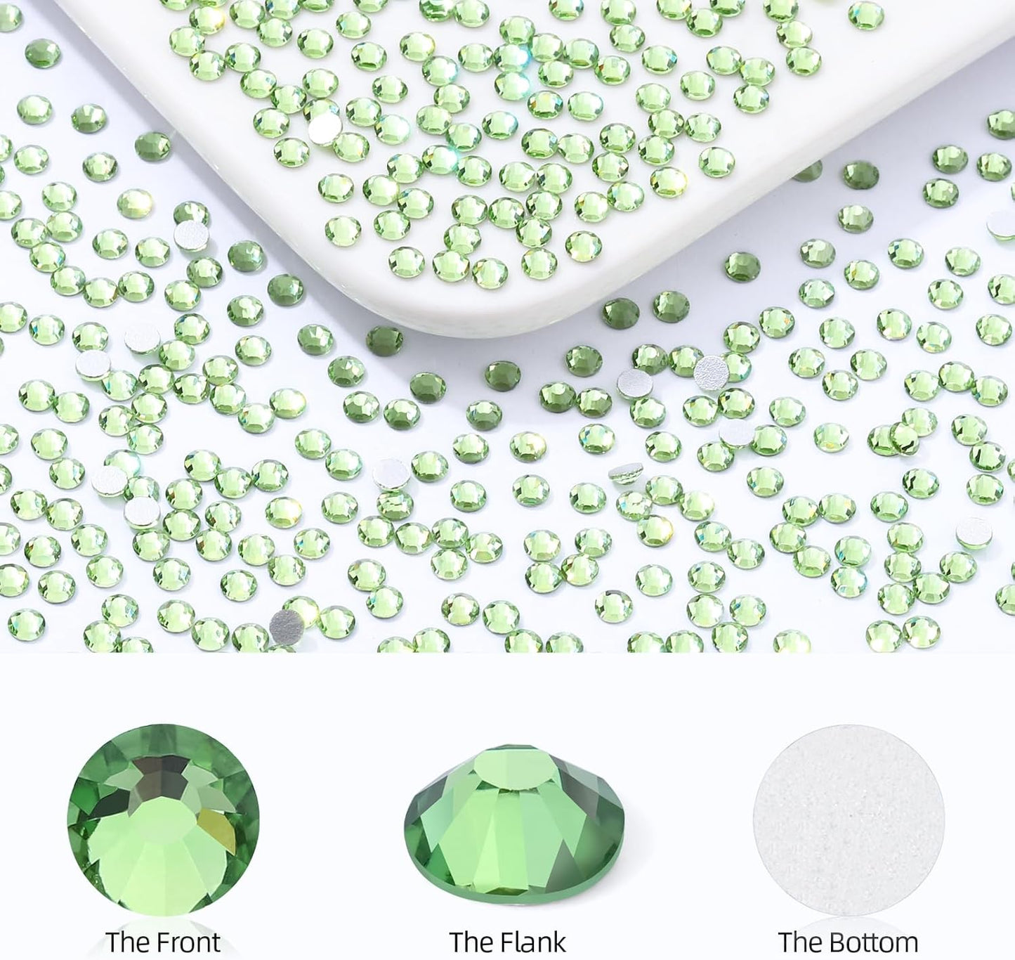 Light Green Flatback Rhinestones, Glass Rhinestones for Nail Art and Craft, Glue Fix, Loose Crystal Gemstones(Lt.Green, SS8, 2880pcs, 2.3-2.5mm)