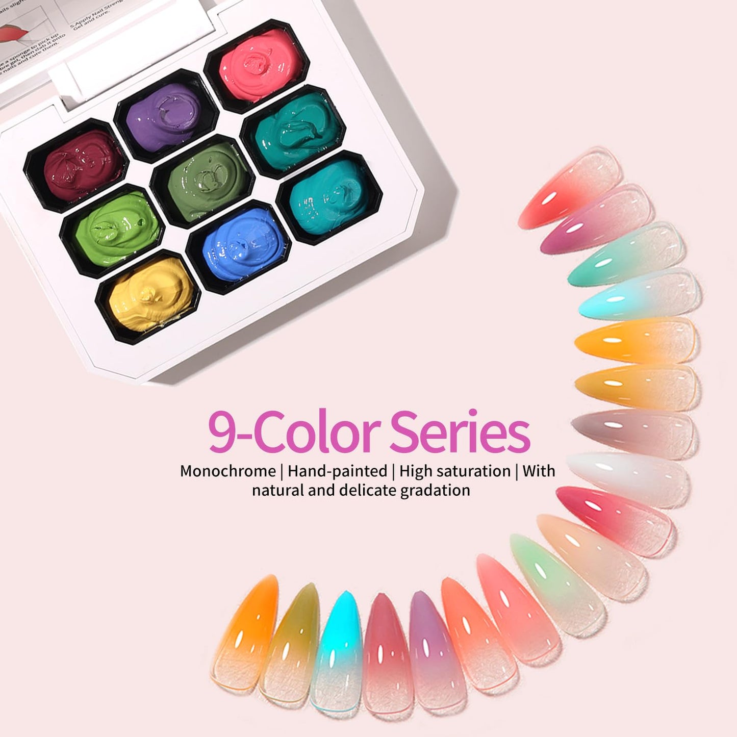 Ombre Gel Nail Polish Nail Sponges for Ombre 9 Series Colorful Blush Effect Gradient Painting Gel for Ombre Nails Multistyle French Manicure Nail Art DIY Home (A13, 1)