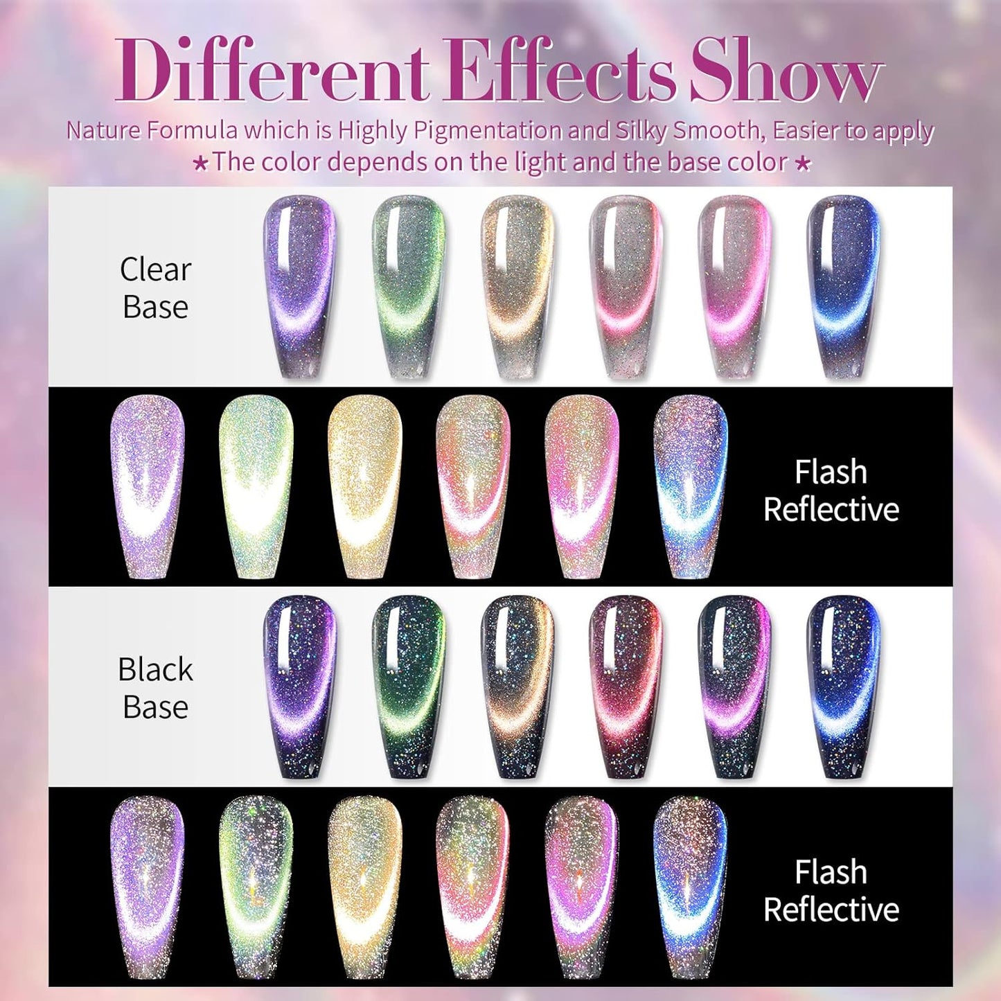 Born Pretty 9D Magnetic Gel Nail Polish Reflective Glitter Gel Polish Holographic Colorful Cat Magnetic Gel Polish Set 7ML 6PCS