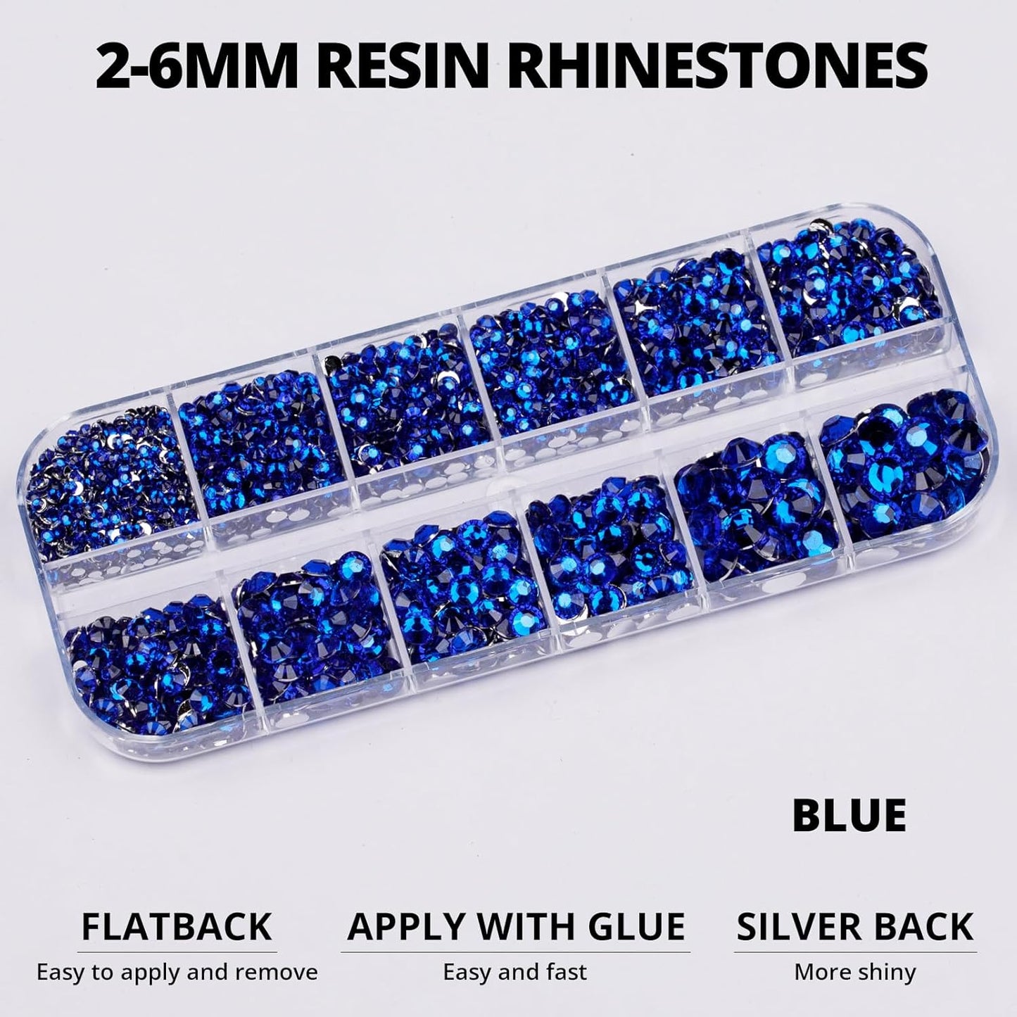 6000Pcs Blue Rhinestones for Crafting Bedazzling with b-7000 Glue, Bling Sparkly Resin Dark Royal Navy Blue Flatback Crystal for Crafts Clothing Tumblers Bottles Graduation Cap, Flat Back Gems Mix