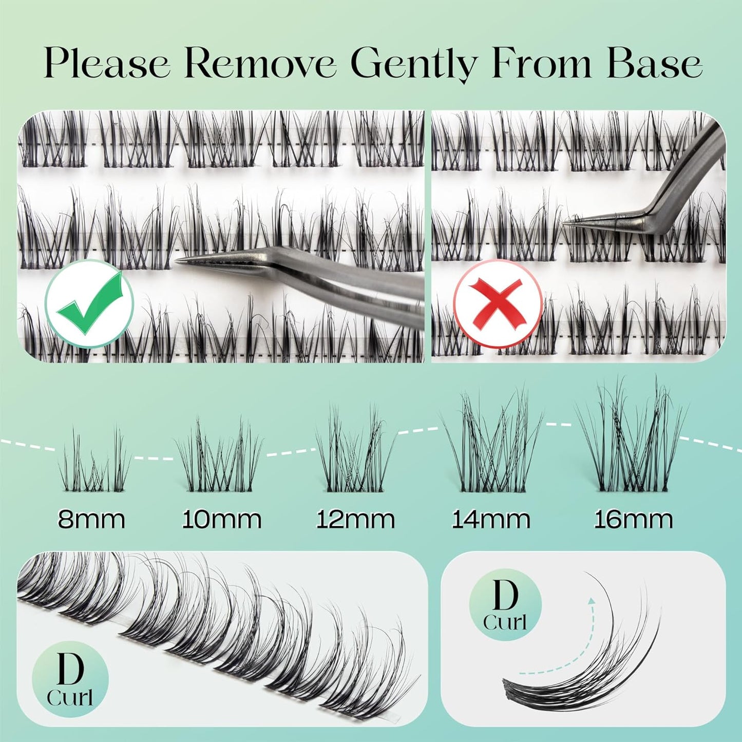 Lash Clusters 0.05mm Individual Lashes, 3D Wispy Lashes Clusters, 0.1mm Super Thin Band Resuable Natural Lashes,D Curl Faux Mink Lashes,180pcs Lash Extension (Green Charm-D-0.05-8-16mix)