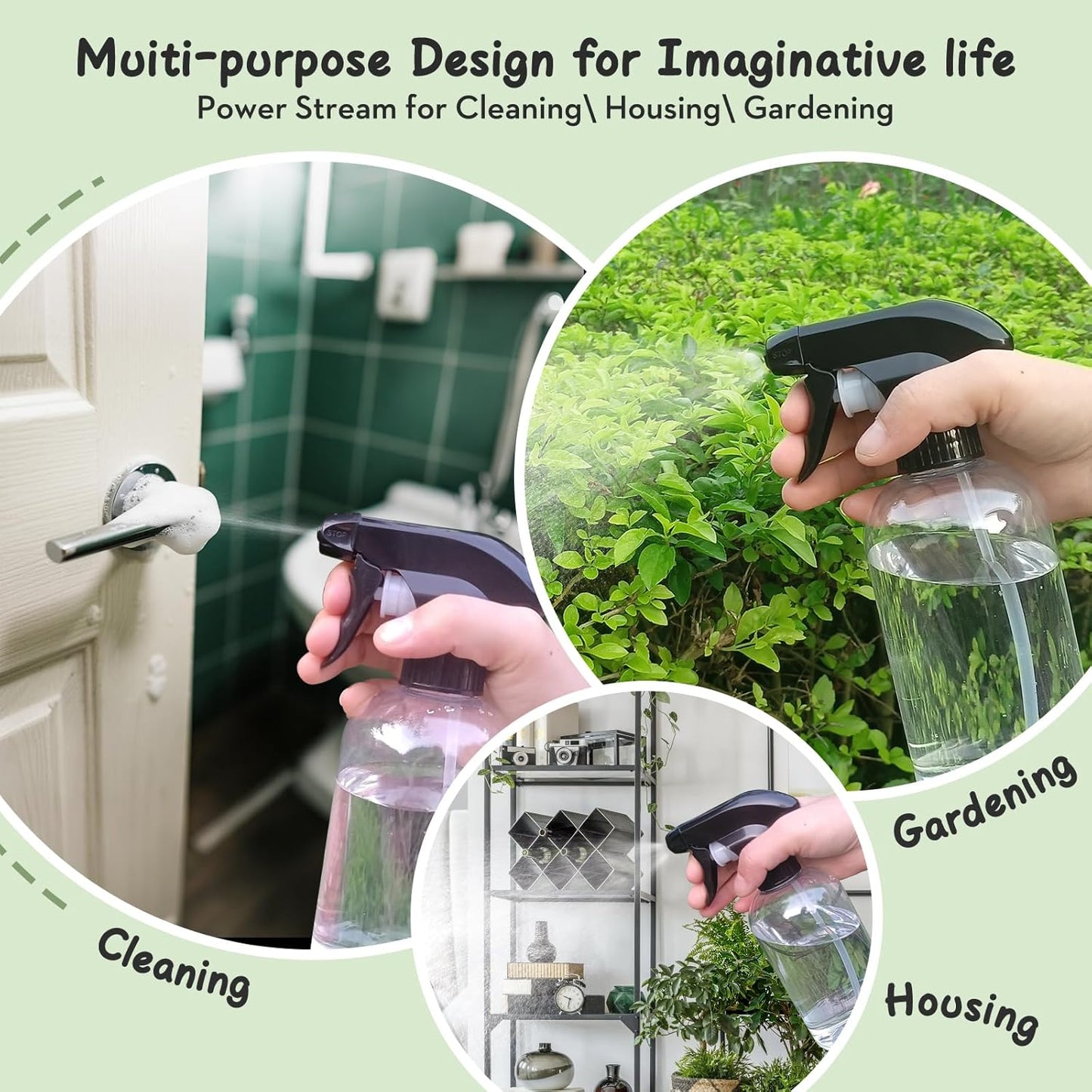 Bynccea Spray Bottles Empty Spray Bottle PET -10 oz/300 ml Plastic Water Sprayer Refillable Containers Fine Mist Small Spray Bottles for Cleaning Solutions, Cooking, Hair